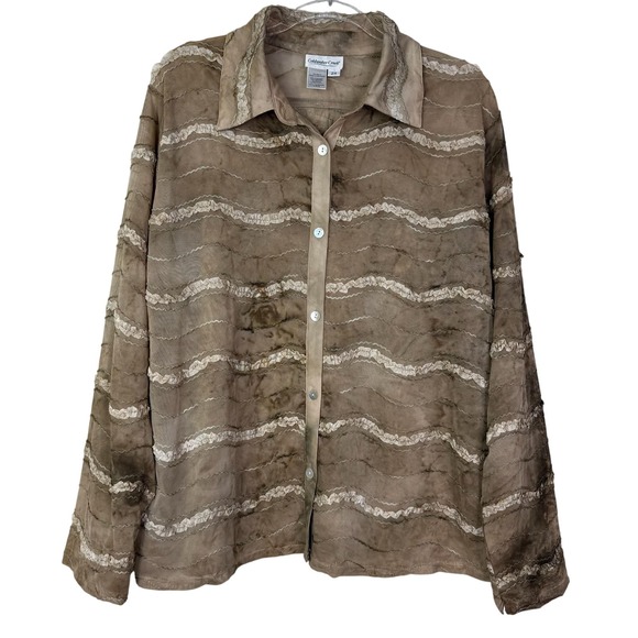 Coldwater Creek Tops - Coldwater Creek Shirt Womens 2X Brown‎ Ombre Sheer Textured Button Front Blouse
